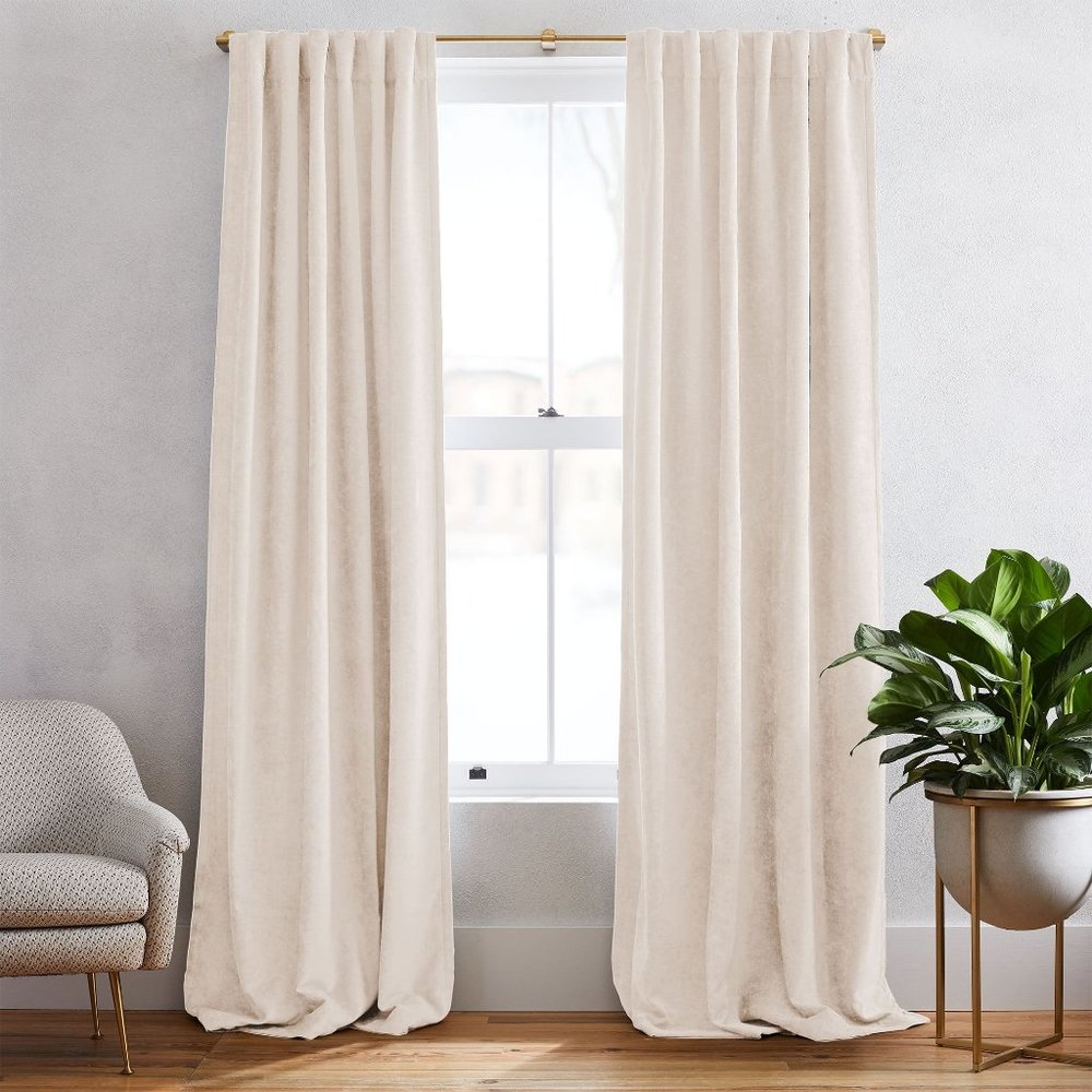West Elm Velvet Curtains Worn Velvet ALABASTER 48W X 116L
